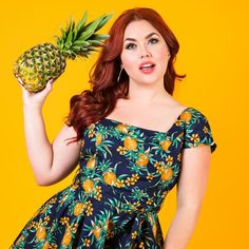 Navy Blue and Pineapple Print Anna Dress (NWT)(XL)